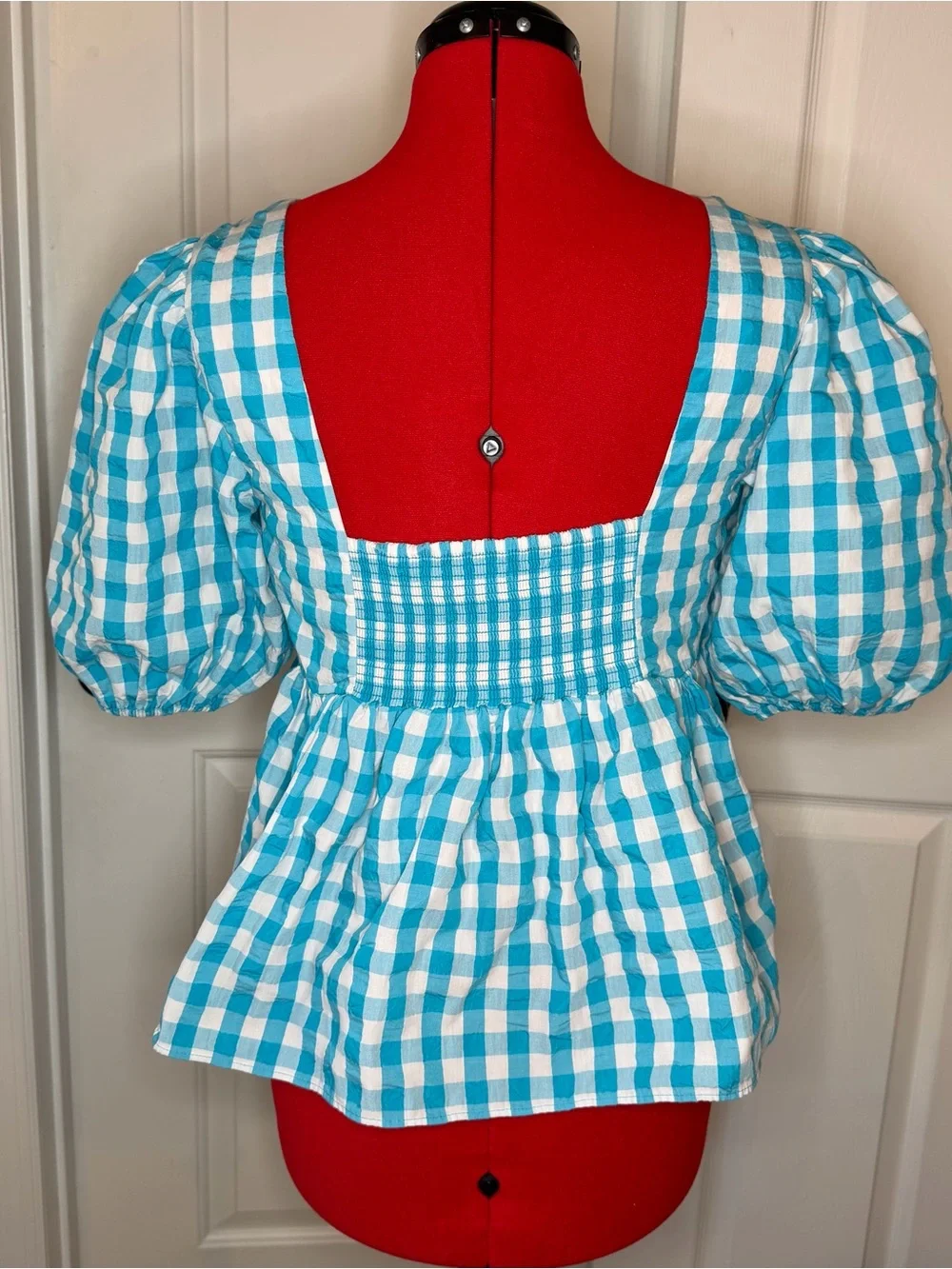 Lilly Pulitzer Sarafina Puff Sleeve Gingham Crinkle Fabric Top Blouse Women Sz 6